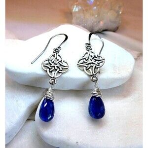 Celtic Knot Kyanite Sterling Silver Earrings Scottish Wiccan